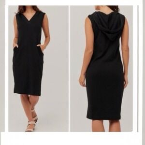 Pact Women's XXL Black Casual Organic Cotton Sleeveless Hooded Dress V Neck‎